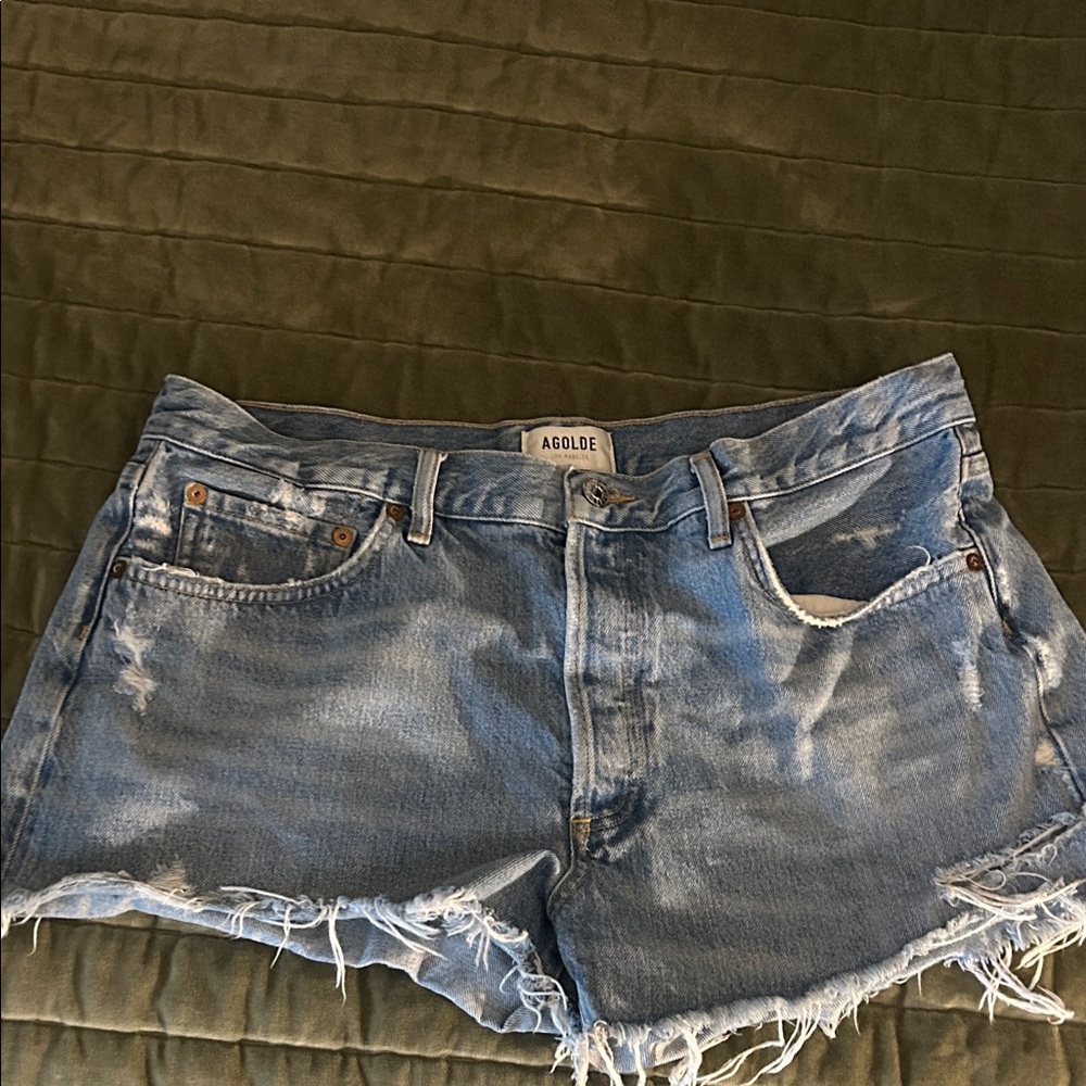 Agolde Women's Frayed Hem Jean Shorts - Light Blue